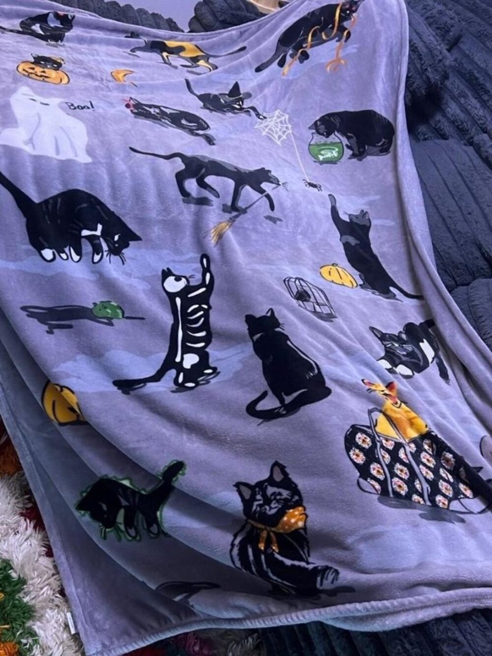 Vera Bradley Halloween black cat blanket spooky cats RARE HOWL O WEEN #halloween
